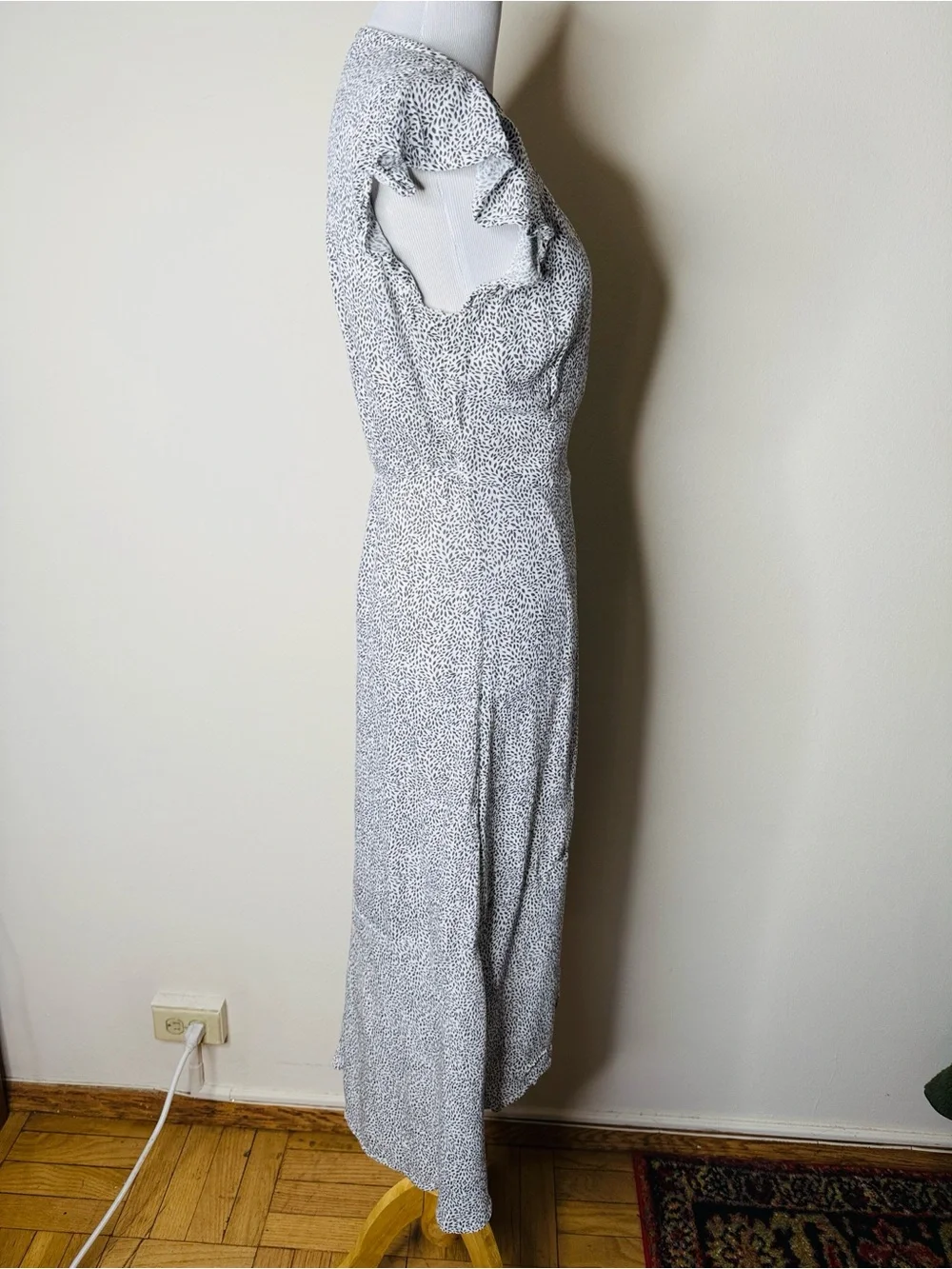 Abercrombie White and Black Print Asymmetrical Wrap Maxi Dress